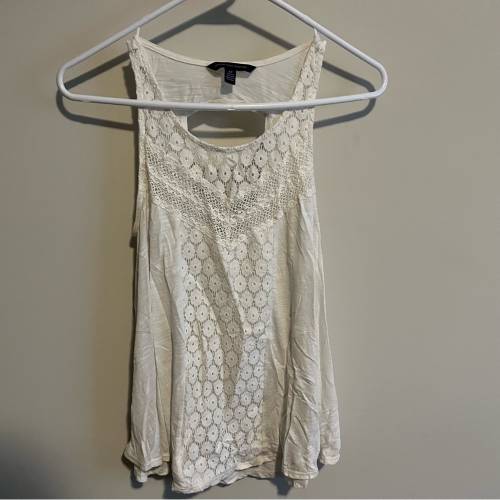 American Eagle Outfitters Ivory Floral Lace Tank Top